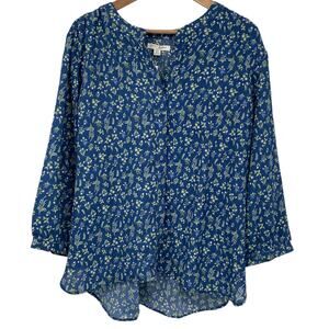 NEW JACHS GIRLFRIEND Floral Blouse Hidden Button Three Quarter Sleeve Medium
